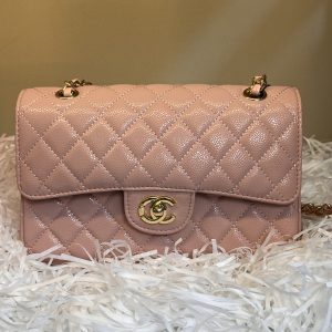 Nude Pink Caviar Quilted Chain Bag